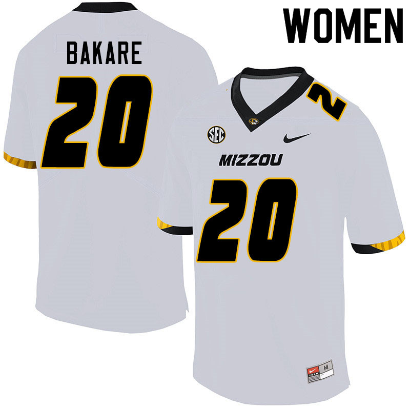 Women #20 Simi Bakare Missouri Tigers College Football Jerseys Sale-White